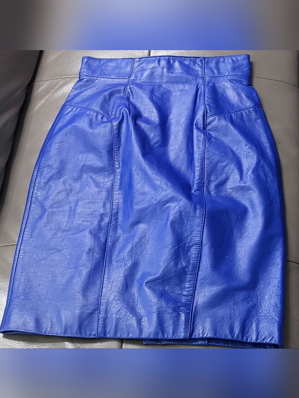 Vintage Chia Royal Blue Leather Pencil Skirt